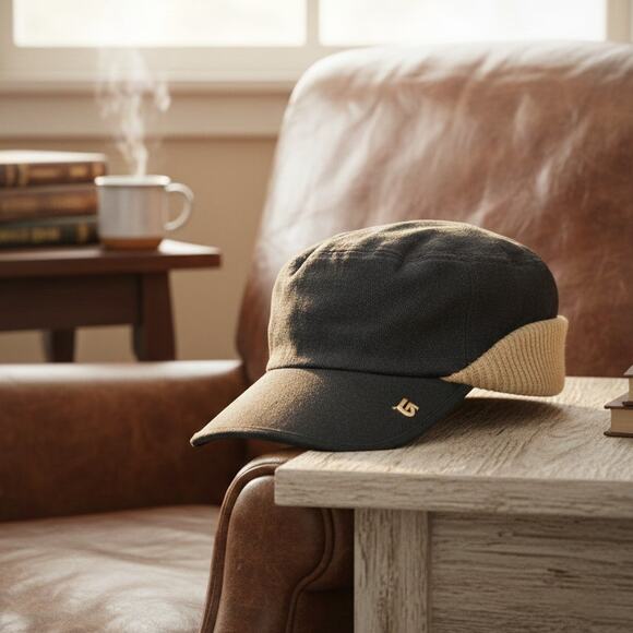 Burton Other - Burton Mens Military Cadet Style Hat Cap S/M Black Tan Snowboard Jacquard Lining